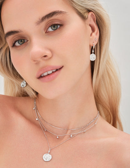 Celestial Coin Drop Earrings In Silver