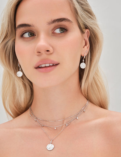 Celestial Coin Drop Earrings In Silver