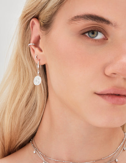 Celestial Coin Drop Earrings In Silver