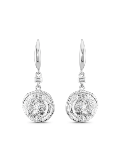 Celestial Coin Drop Earrings In Silver