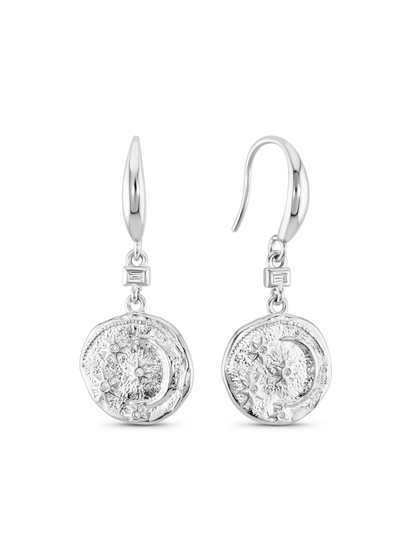 Celestial Coin Drop Earrings In Silver