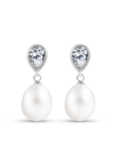 Freshwater Pearl & Crystal Studs In Silver