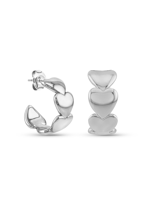 Hearts Charm Hoops In Silver