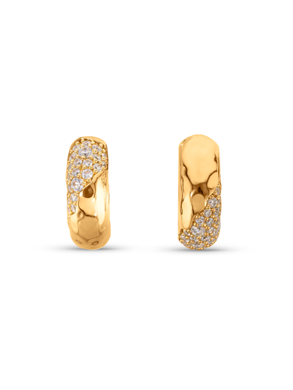 Crater Nano Pavé Hoops In Gold