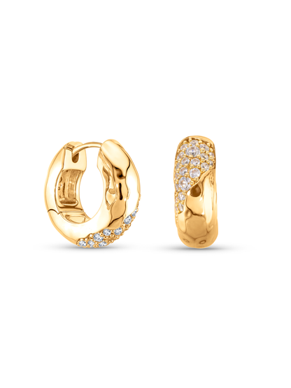 Crater Nano Pavé Hoops In Gold