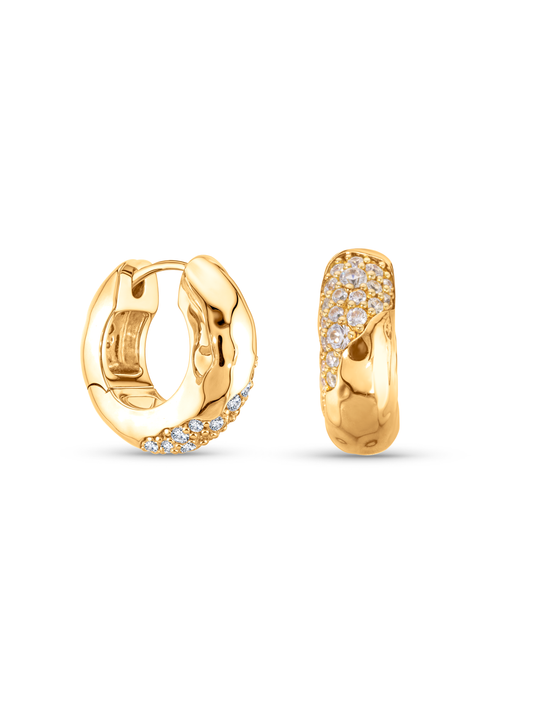 Crater Nano Pavé Hoops In Gold