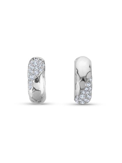 Crater Nano Pavé Hoops In Silver