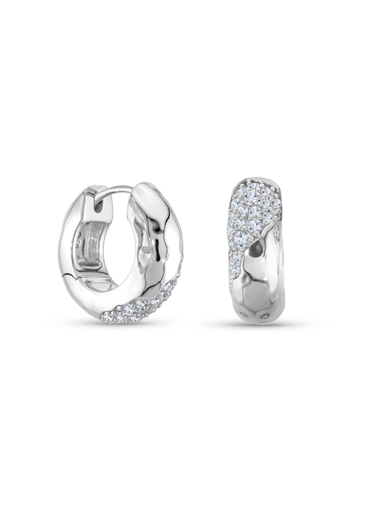 Crater Nano Pavé Hoops In Silver