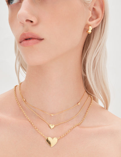 Mini Hearts Puff Pendant Necklace In Gold