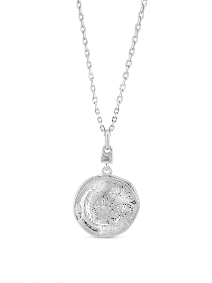 Celestial Hammered Coin Pendant Necklace In Silver