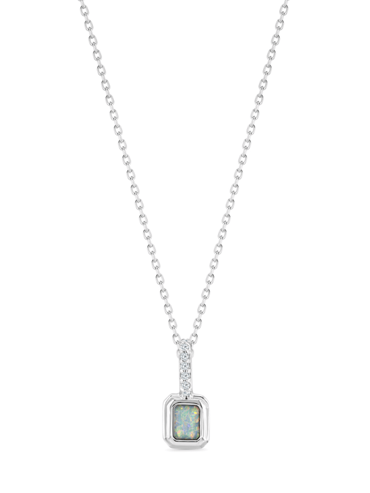 Opal October Birthstone Pendant Necklace In Silver
