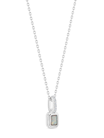 Opal October Birthstone Pendant Necklace In Silver