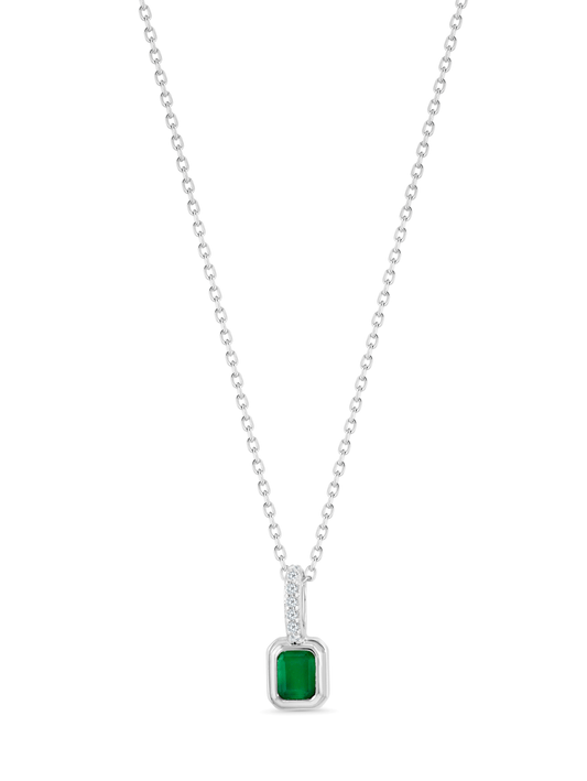 Green Agate May Birthstone Pendant Necklace In Silver