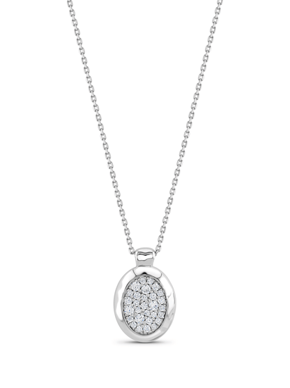 Crater Pavé Oval Pendant Necklace In Silver