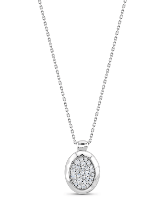 Crater Pavé Oval Pendant Necklace In Silver