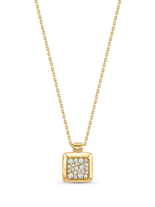 Crater Pavé Square Pendant Necklace In Gold