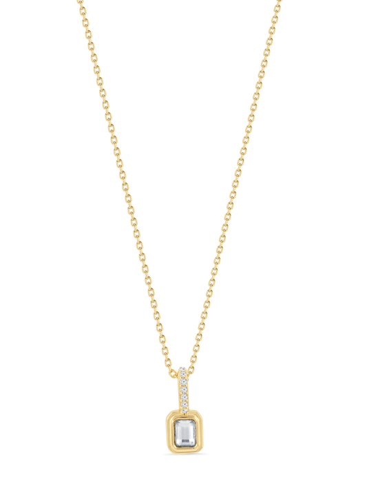 White Topaz April Birthstone Pendant Necklace In Gold