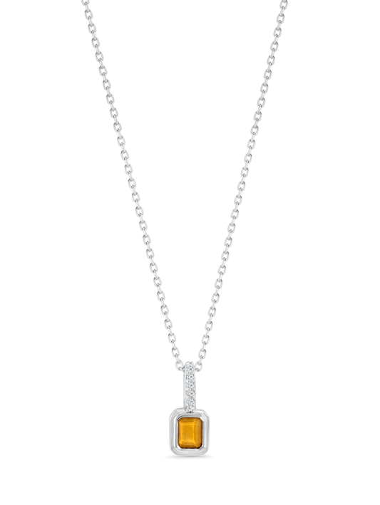 Citrine November Birthstone Pendant Necklace In Silver