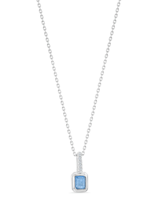 Aquamarine March Birthstone Pendant Necklace In Silver