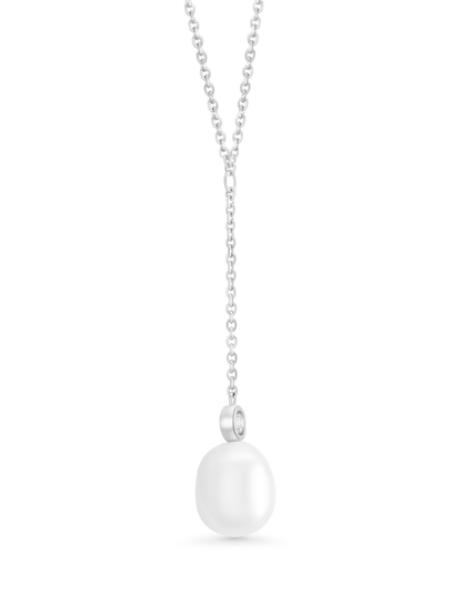 Freshwater Pearl Drop Chain Necklace In Silver