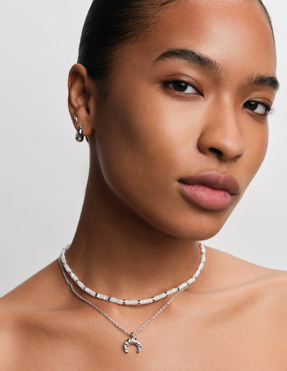 Mother-Of-Pearl & Beaded Necklace In Silver