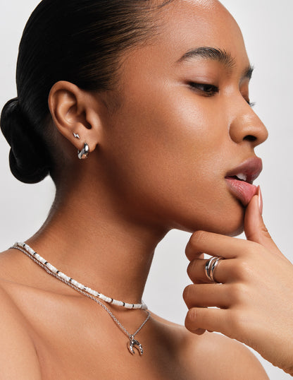 Mother-Of-Pearl & Beaded Necklace In Silver