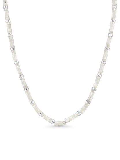Mother-Of-Pearl & Beaded Necklace In Silver