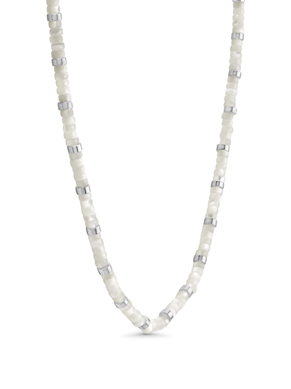 Mother-Of-Pearl & Beaded Necklace In Silver