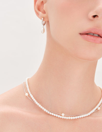 Celestial Seed Pearl Beaded Necklace In Silver