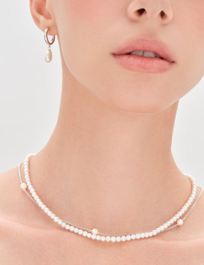 Celestial Seed Pearl Beaded Necklace In Silver