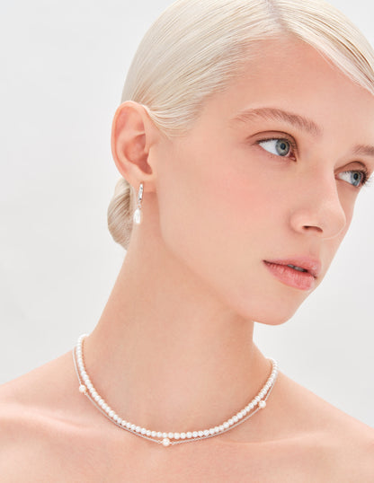 Freshwater Pearl Chain Necklace In Silver