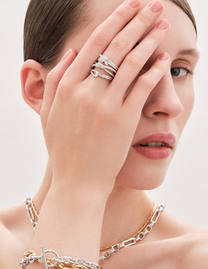 Pavé Knot Stacking Ring In Silver