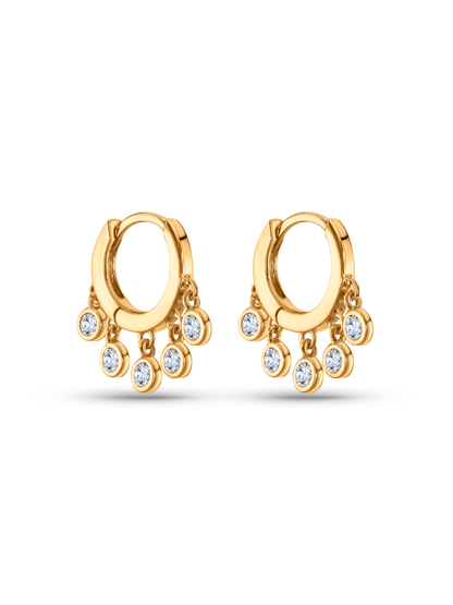 Multi-Crystal Drop Hoops In Gold