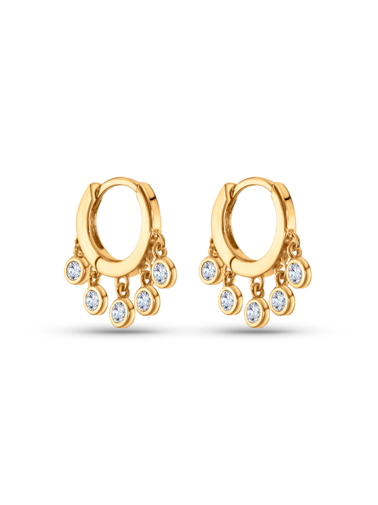 Multi-Crystal Drop Hoops In Gold