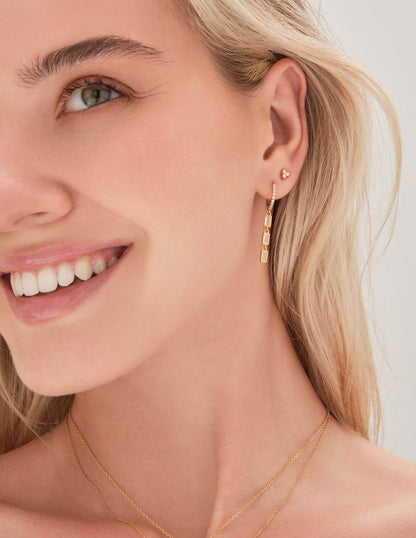 Triple Baguette Drop Hoops In Gold