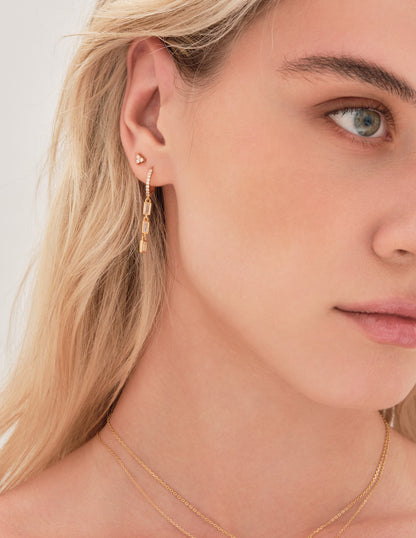 Triple Baguette Drop Hoops In Gold