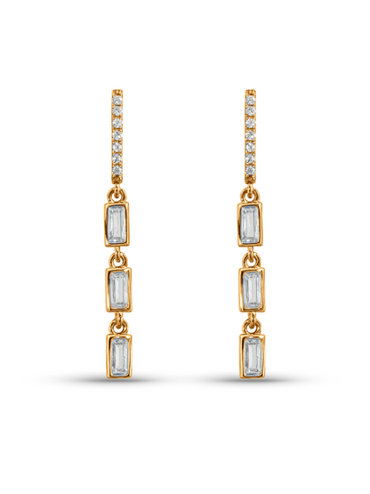 Triple Baguette Drop Hoops In Gold