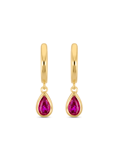 Ruby July Birthstone Hoops In Gold
