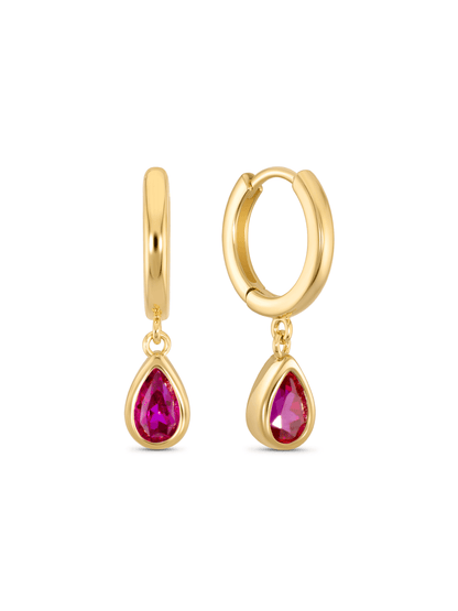 Ruby July Birthstone Hoops In Gold
