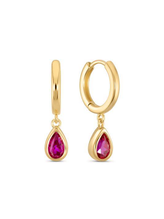 Ruby July Birthstone Hoops In Gold