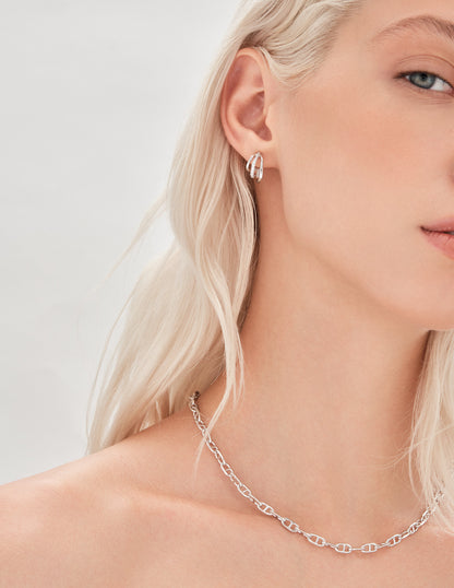 Triple Row Crystal Mini Hoops In Silver