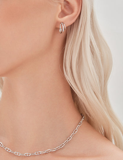 Triple Row Crystal Mini Hoops In Silver