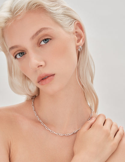 Triple Row Crystal Mini Hoops In Silver