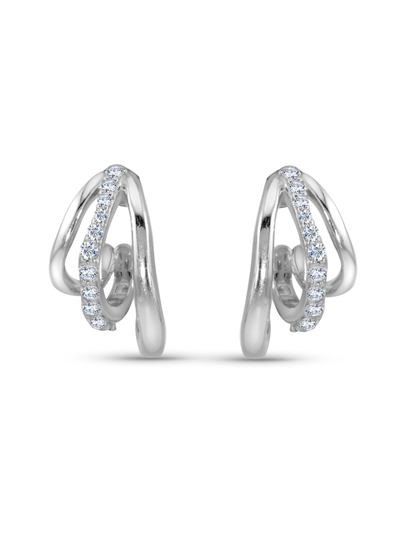 Triple Row Crystal Mini Hoops In Silver