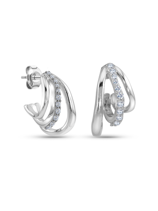 Triple Row Crystal Mini Hoops In Silver