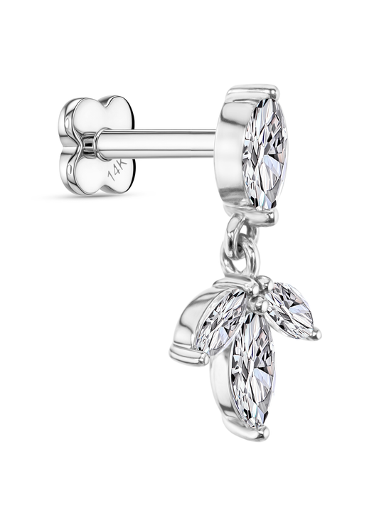14K Gold & Lab-Grown Diamond Triple Navette Drop Piercing Stud