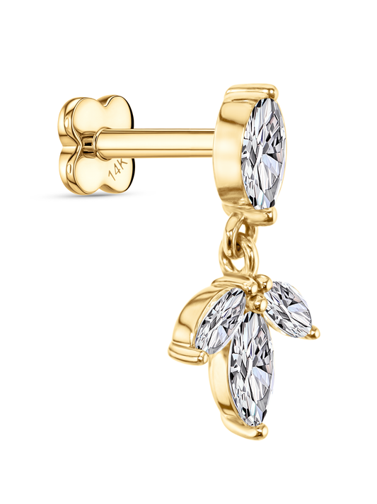 14K Gold & Lab-Grown Diamond Triple Navette Drop Piercing Stud