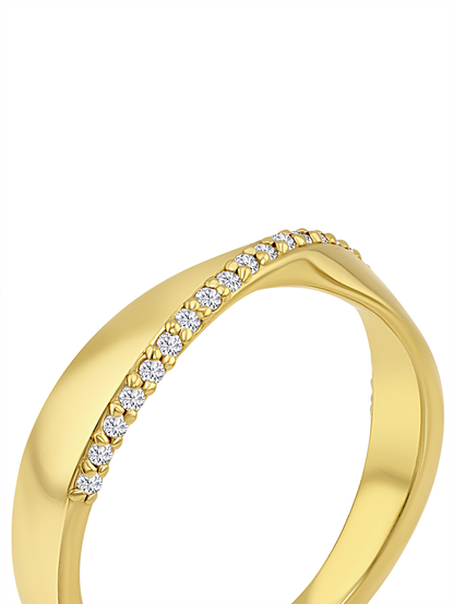 Classic Half Crystal-Pavé Ring in Gold