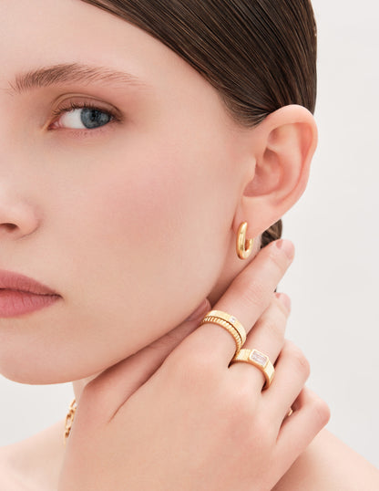Ridged Mini Crystal Stacking Ring In Gold