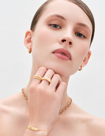 Ridged Mini Crystal Stacking Ring In Gold